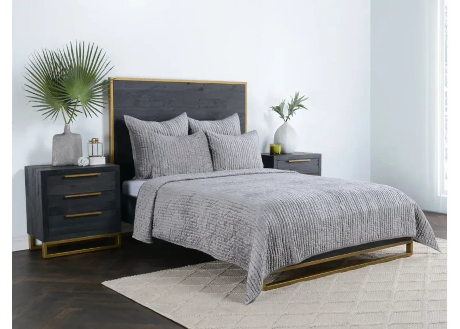 Bari King Quilt Set - Gray