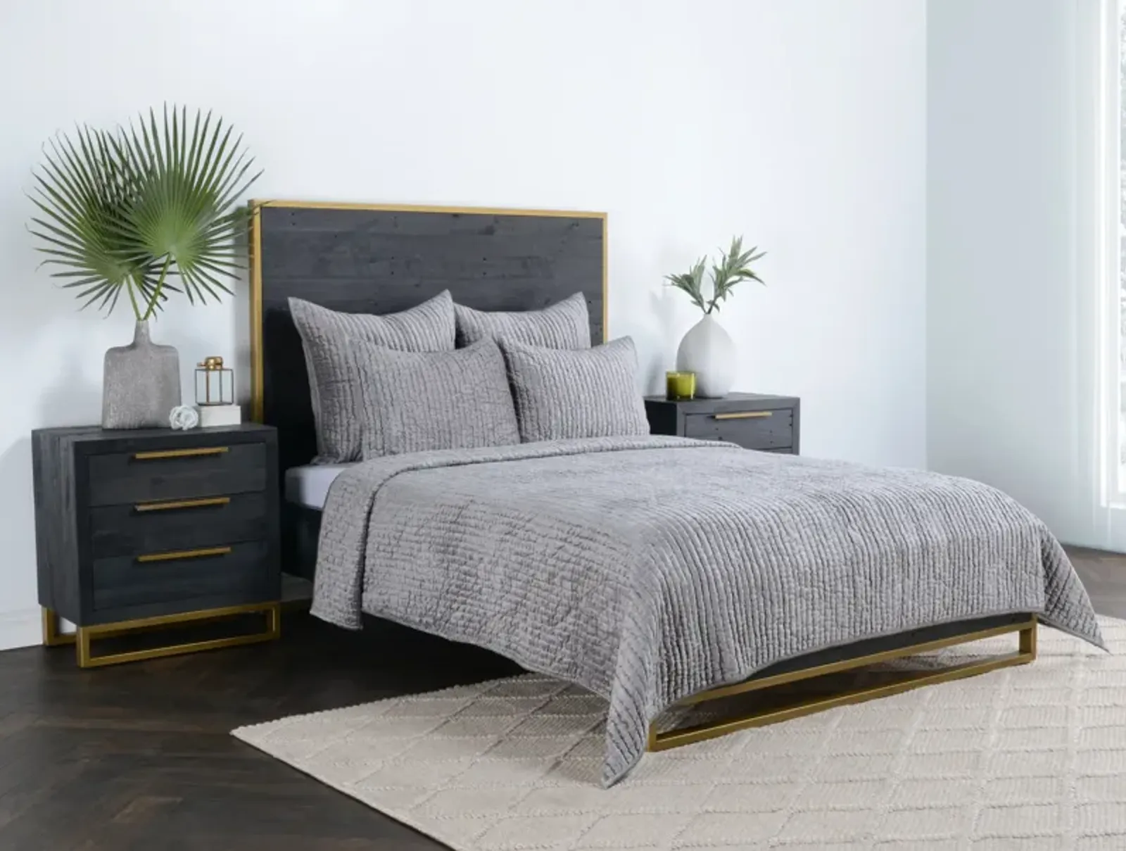 Bari King Quilt Set - Gray