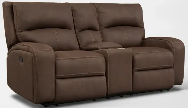 Burke Manual Reclining Loveseat with Console - Brown