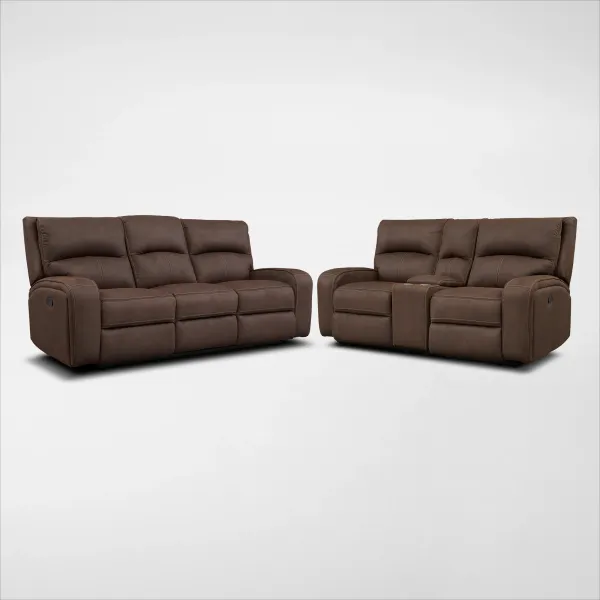 Burke Manual Reclining Sofa and Loveseat - Brown