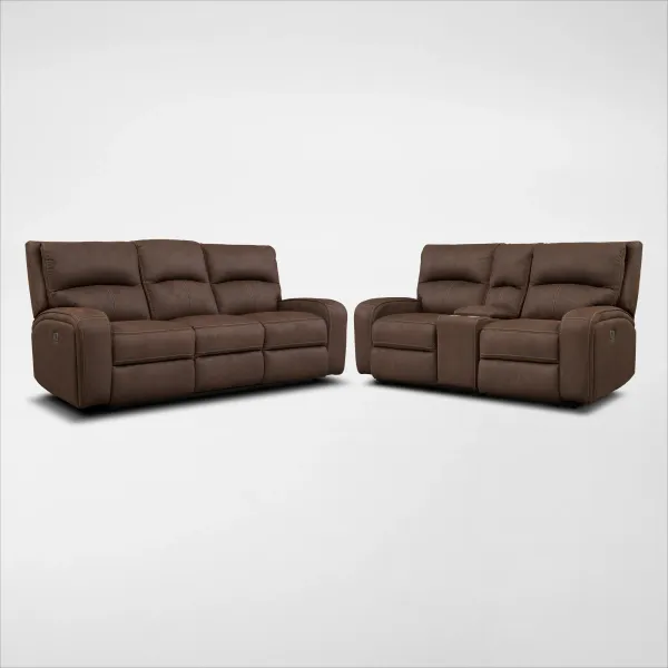 Burke Dual-Power Reclining Sofa and Loveseat - Brown
