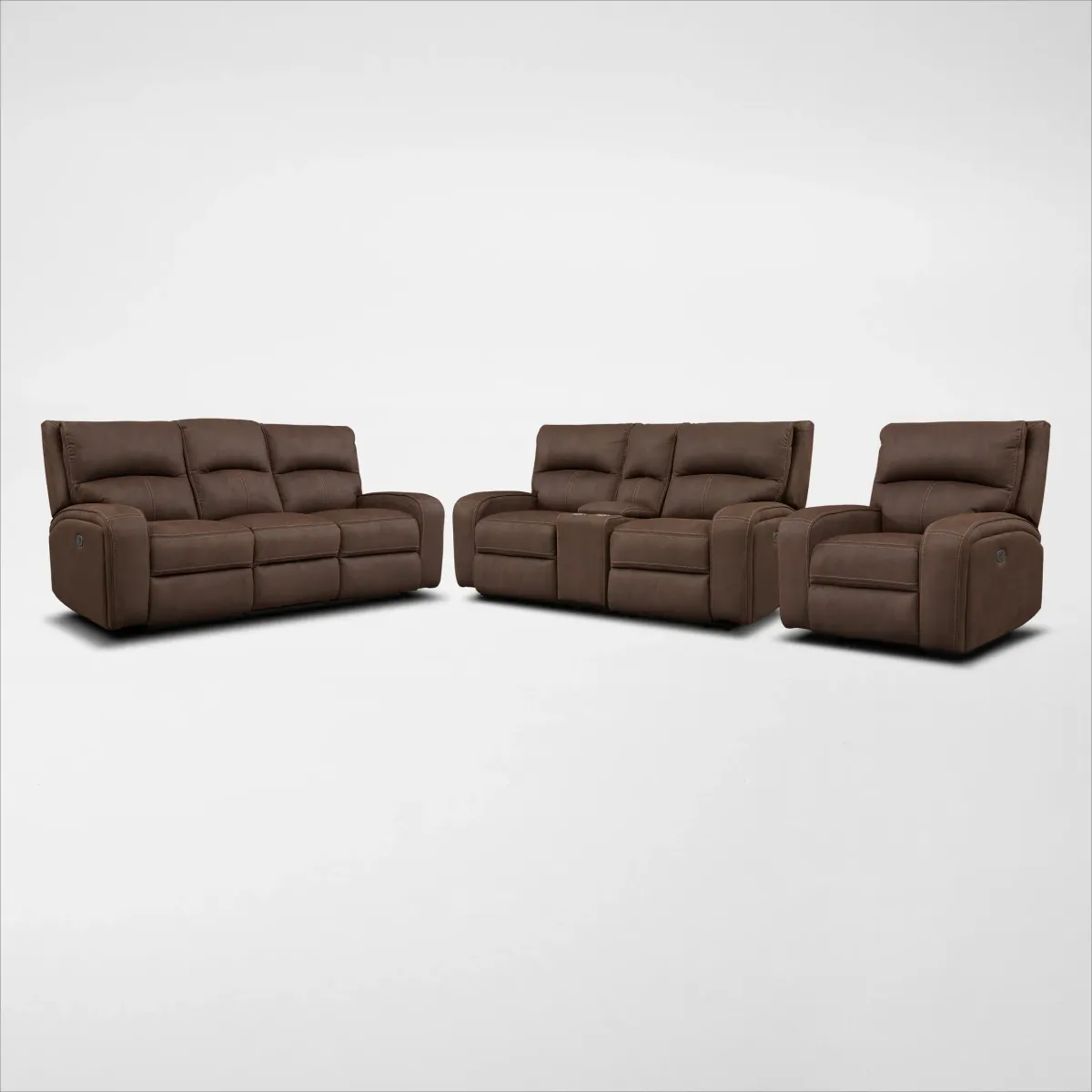 Burke Dual-Power Reclining Sofa, Loveseat and Recliner - Brown