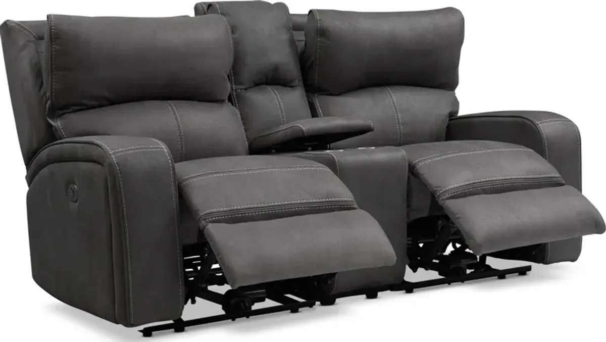 Burke Dual-Power Reclining Loveseat with Console - Charcoal