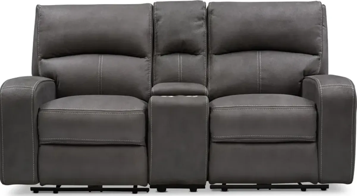 Burke Dual-Power Reclining Loveseat with Console - Charcoal