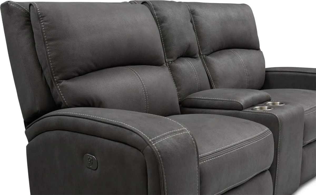 Burke Dual-Power Reclining Loveseat with Console - Charcoal