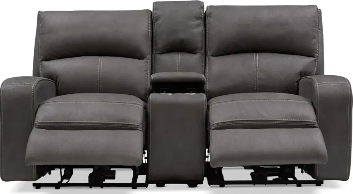 Burke Dual-Power Reclining Loveseat with Console - Charcoal