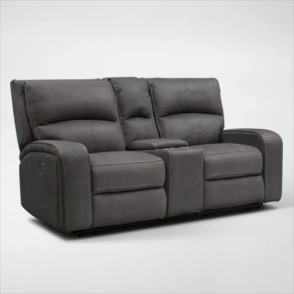 Burke Dual-Power Reclining Loveseat with Console - Charcoal