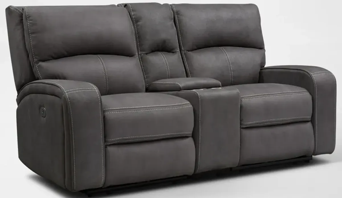 Burke Dual-Power Reclining Loveseat with Console - Charcoal