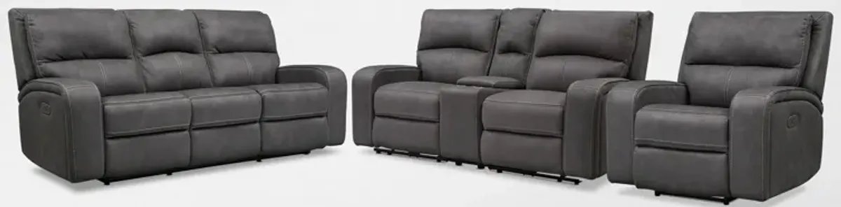 Burke Dual-Power Reclining Sofa, Loveseat and Recliner - Charcoal