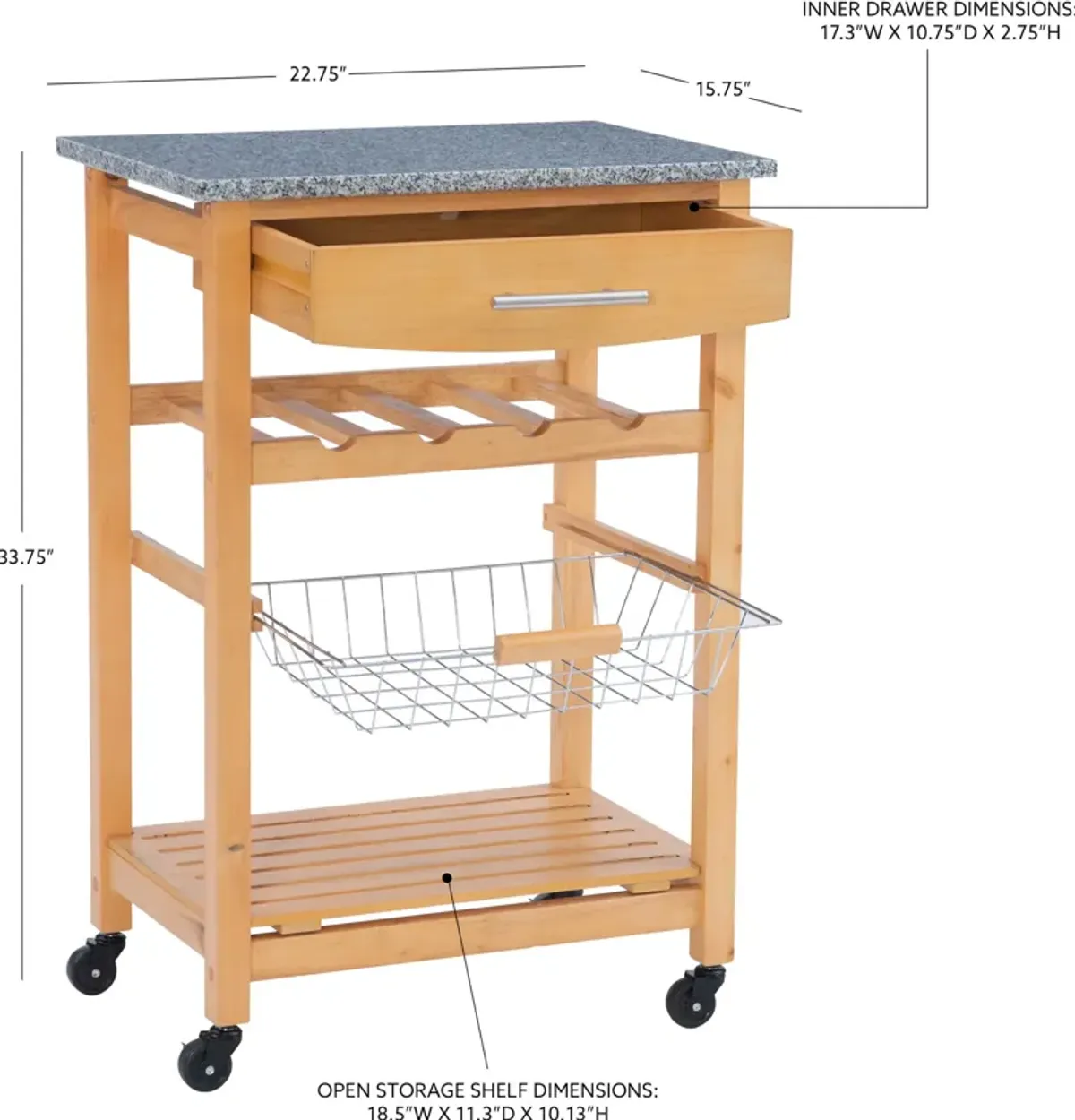 Avon Granite Kitchen Cart - Natural