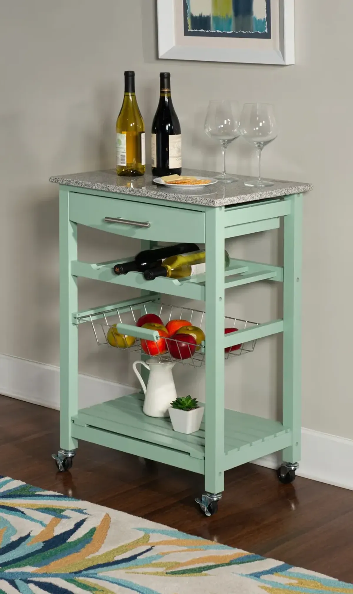 Avon Granite Kitchen Cart - Green