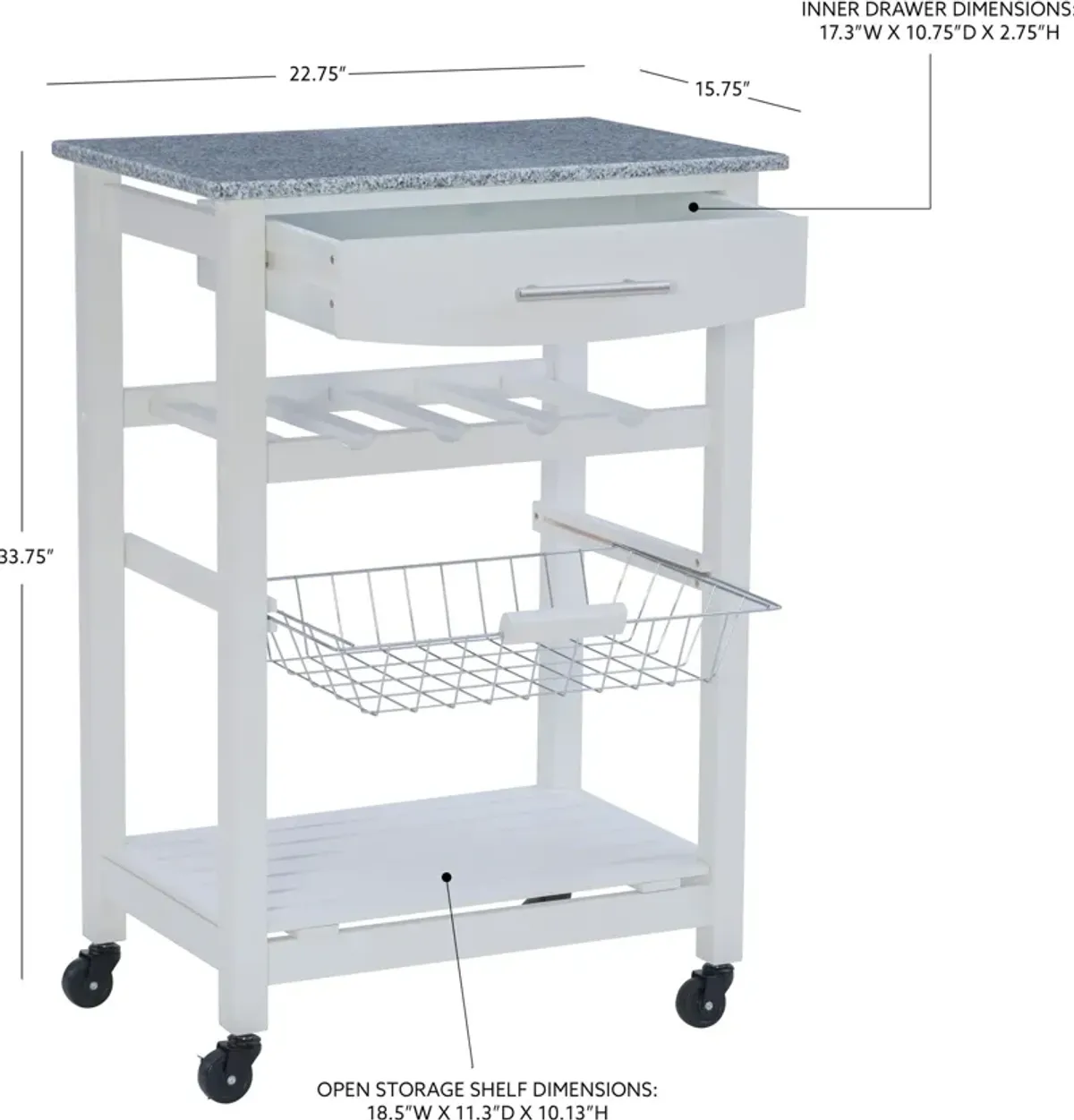 Avon Granite Kitchen Cart -White