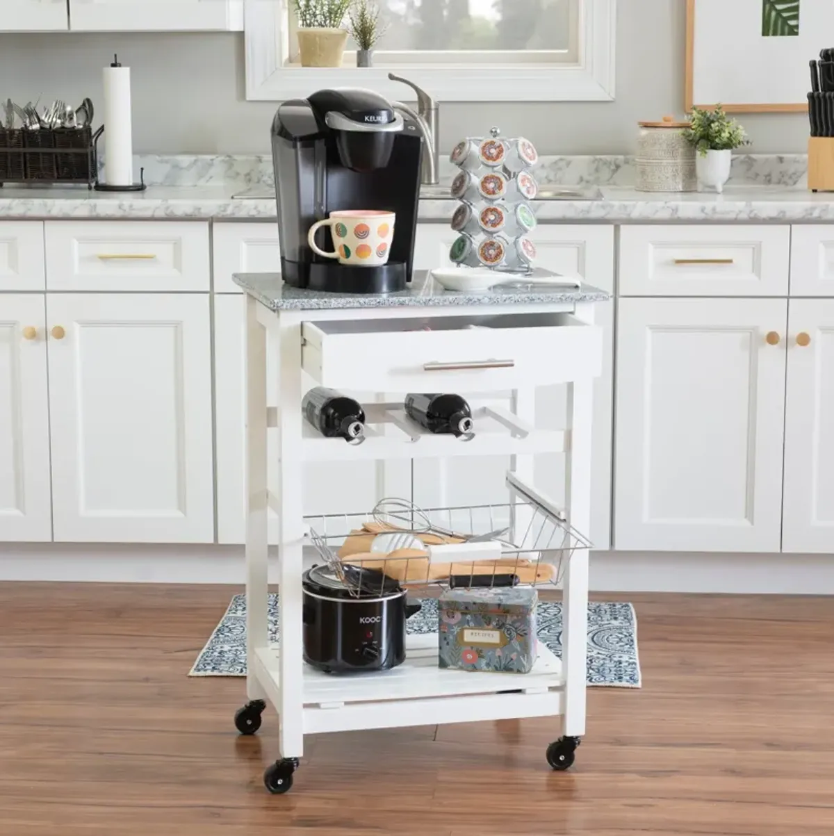 Avon Granite Kitchen Cart -White