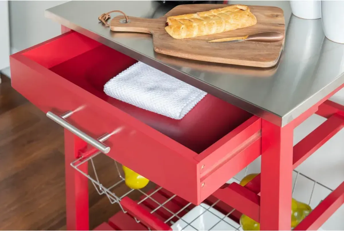 Avon Stainless Steel Kitchen Cart -Red