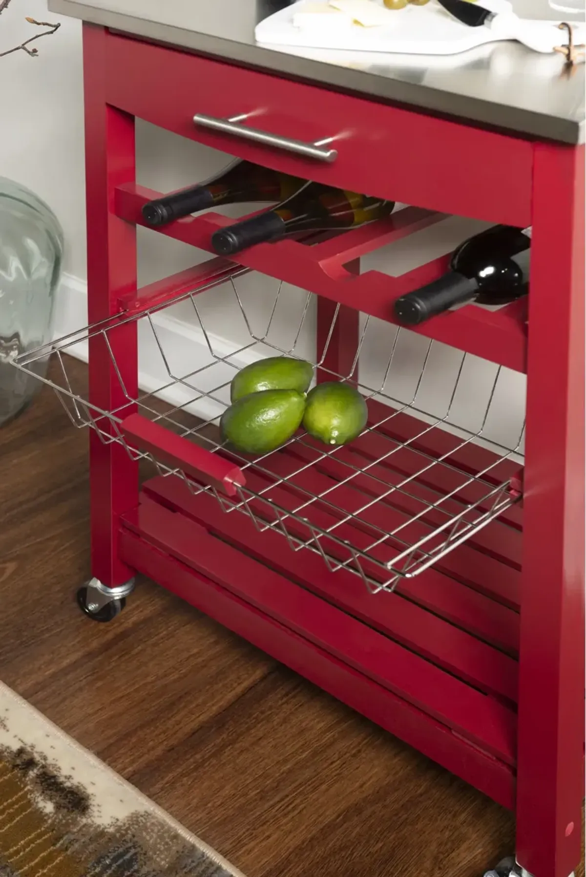 Avon Stainless Steel Kitchen Cart -Red