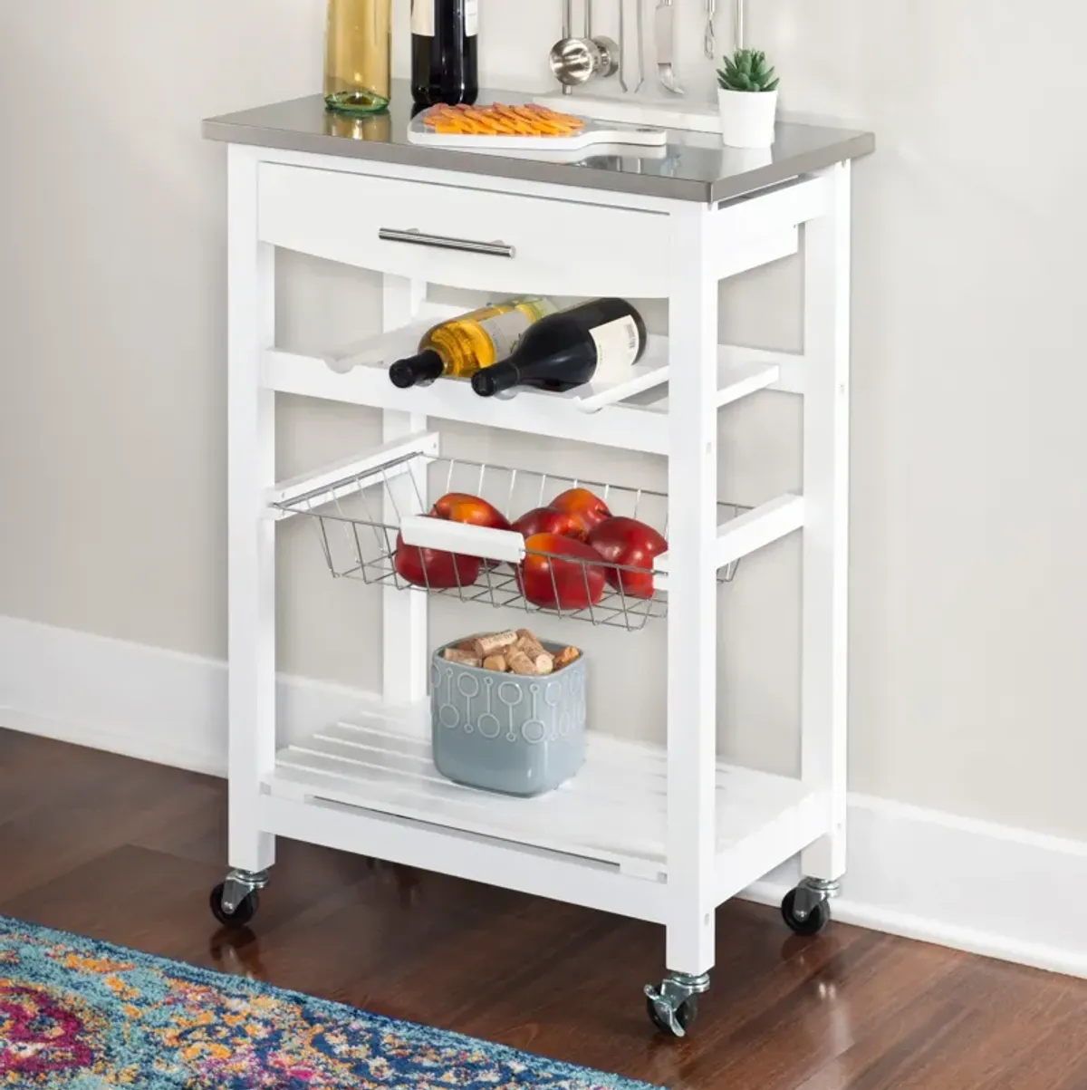 Avon Stainless Steel Kitchen Cart -White