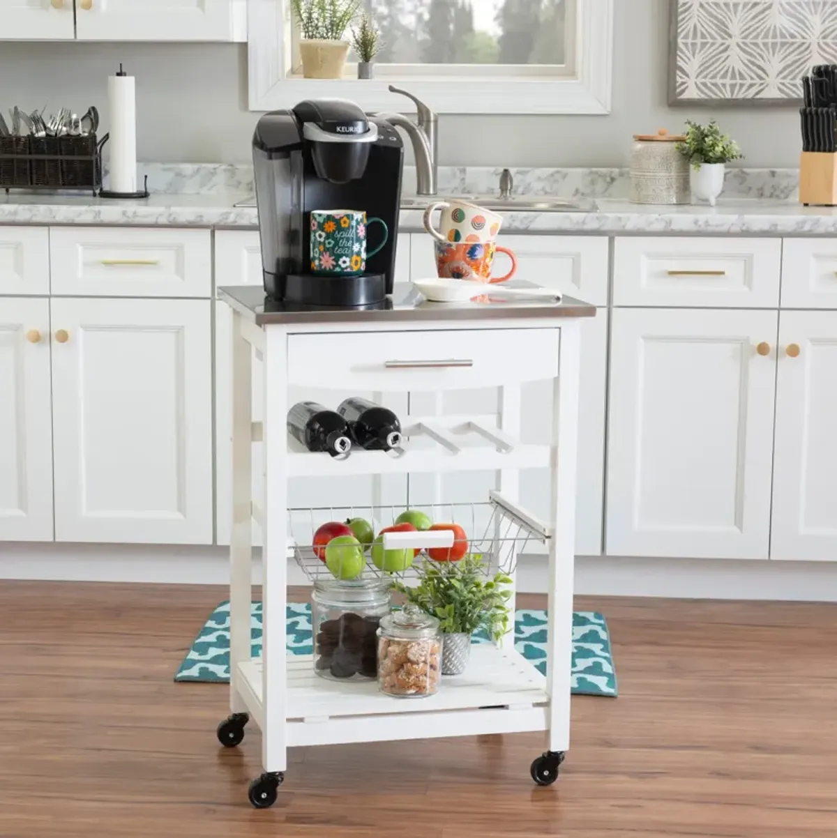 Avon Stainless Steel Kitchen Cart -White