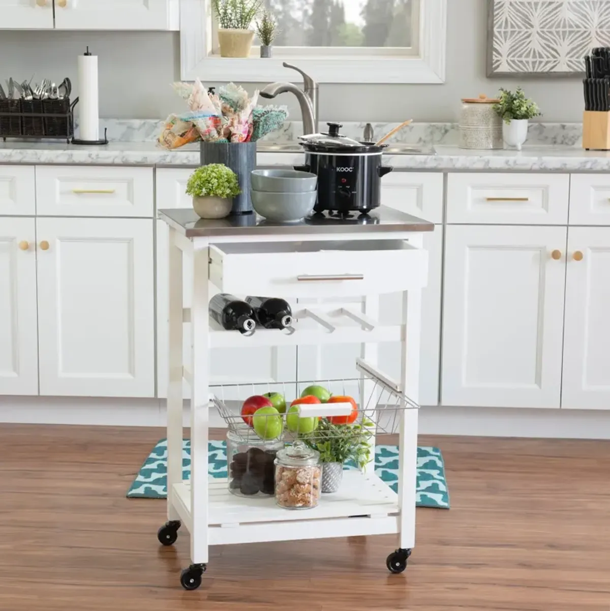 Avon Stainless Steel Kitchen Cart -White