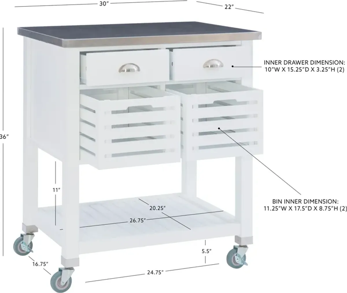 Brighton Kitchen Cart - White