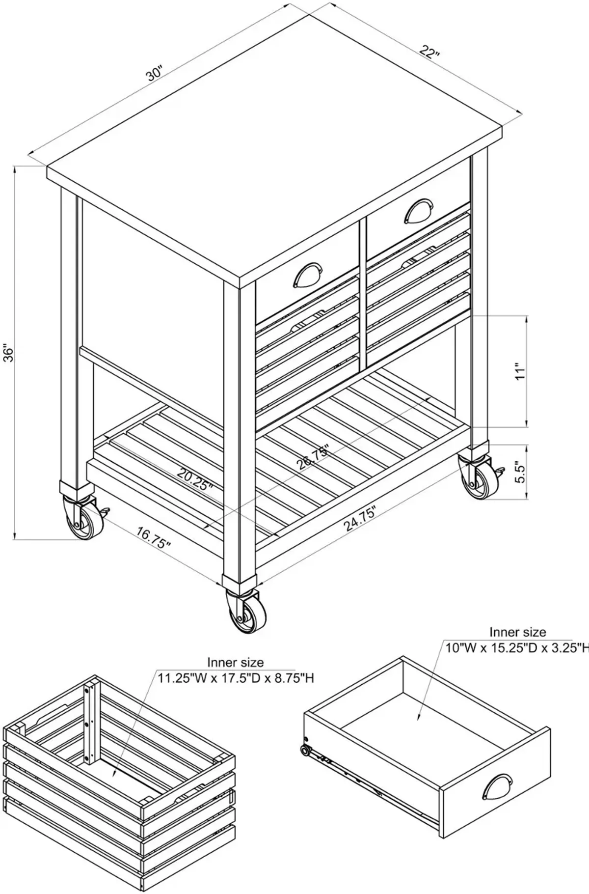 Brighton Kitchen Cart - Gray