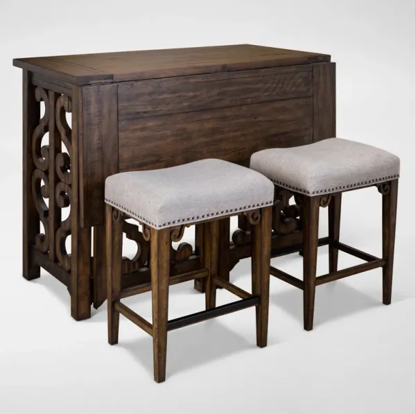 Charthouse Breakfast Bar and 2 Counter-Height Backless Stools - Nutmeg