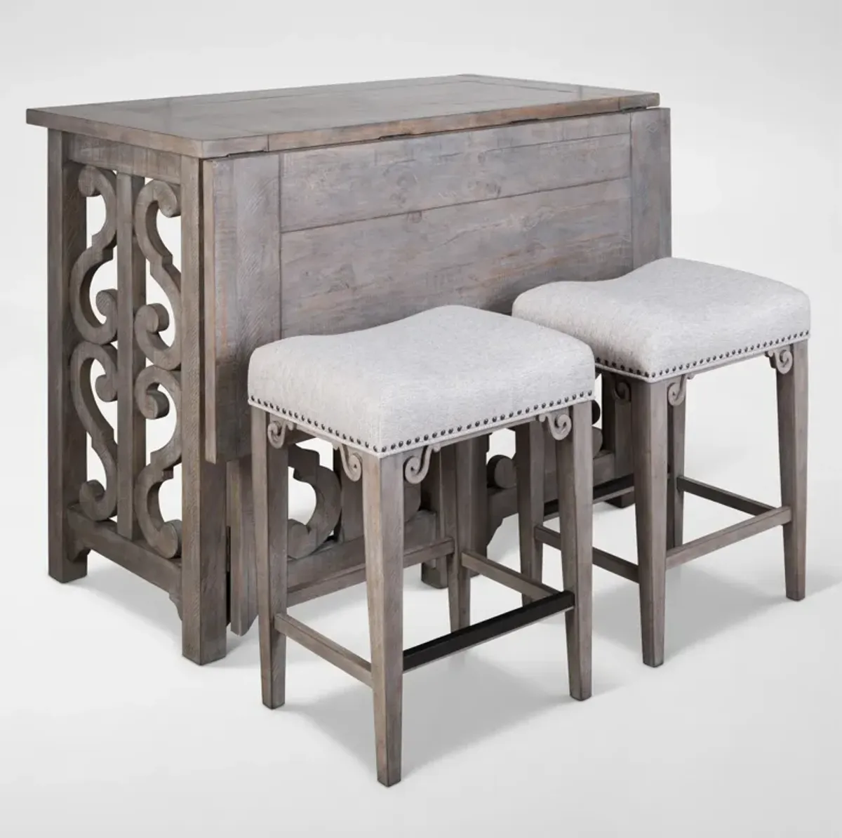 Charthouse Breakfast Bar and 2 Counter-Height Backless Stools - Gray