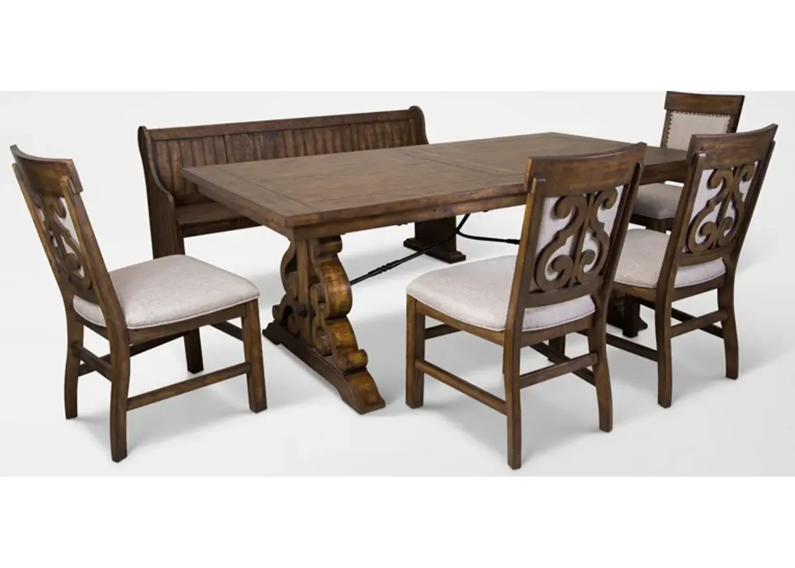 Charthouse Rectangular Extendable Dining Table, 4 Upholstered Dining Chairs and Bench - Nutmeg