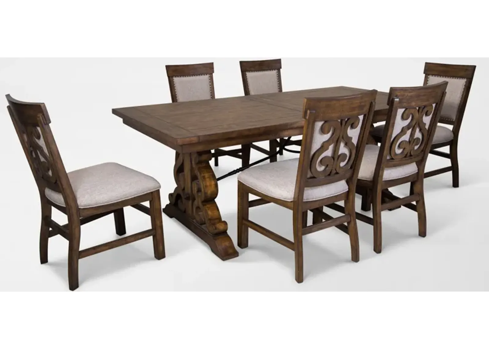 Charthouse Rectangular Extendable Dining Table and 6 Upholstered Dining Chairs - Nutmeg