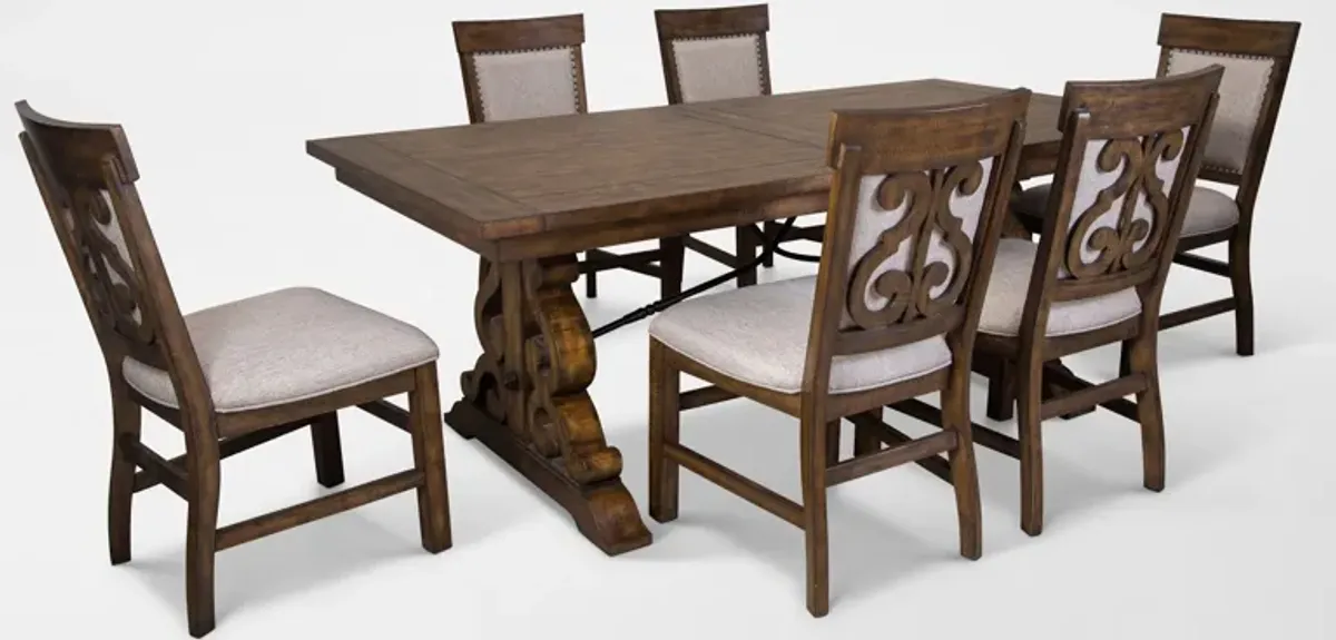 Charthouse Rectangular Extendable Dining Table and 6 Upholstered Dining Chairs - Nutmeg