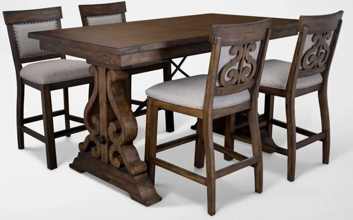 Charthouse Counter-Height Dining Table and 4 Upholstered Stools - Nutmeg