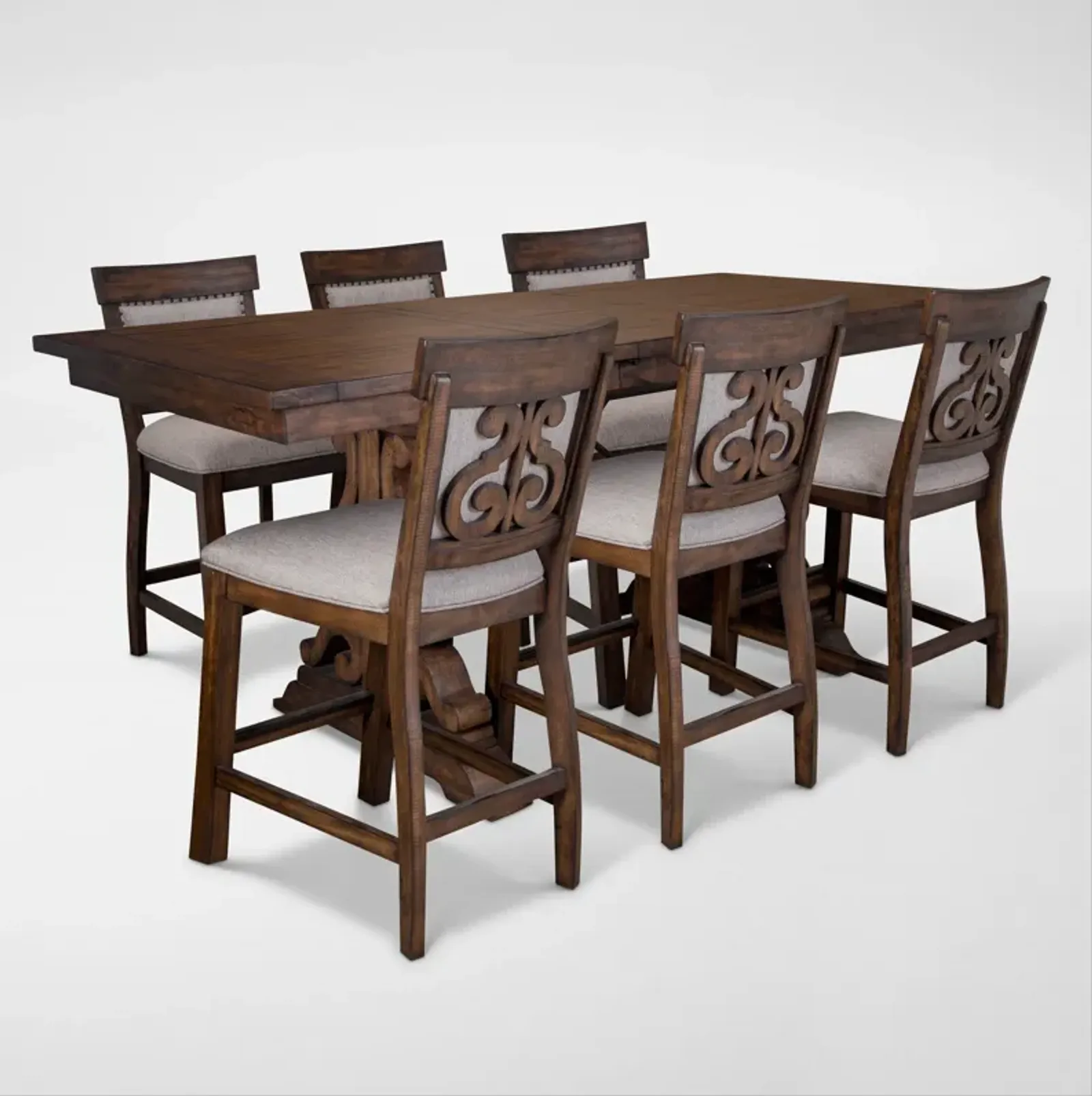 Charthouse Counter-Height Dining Table and 6 Upholstered Stools - Nutmeg