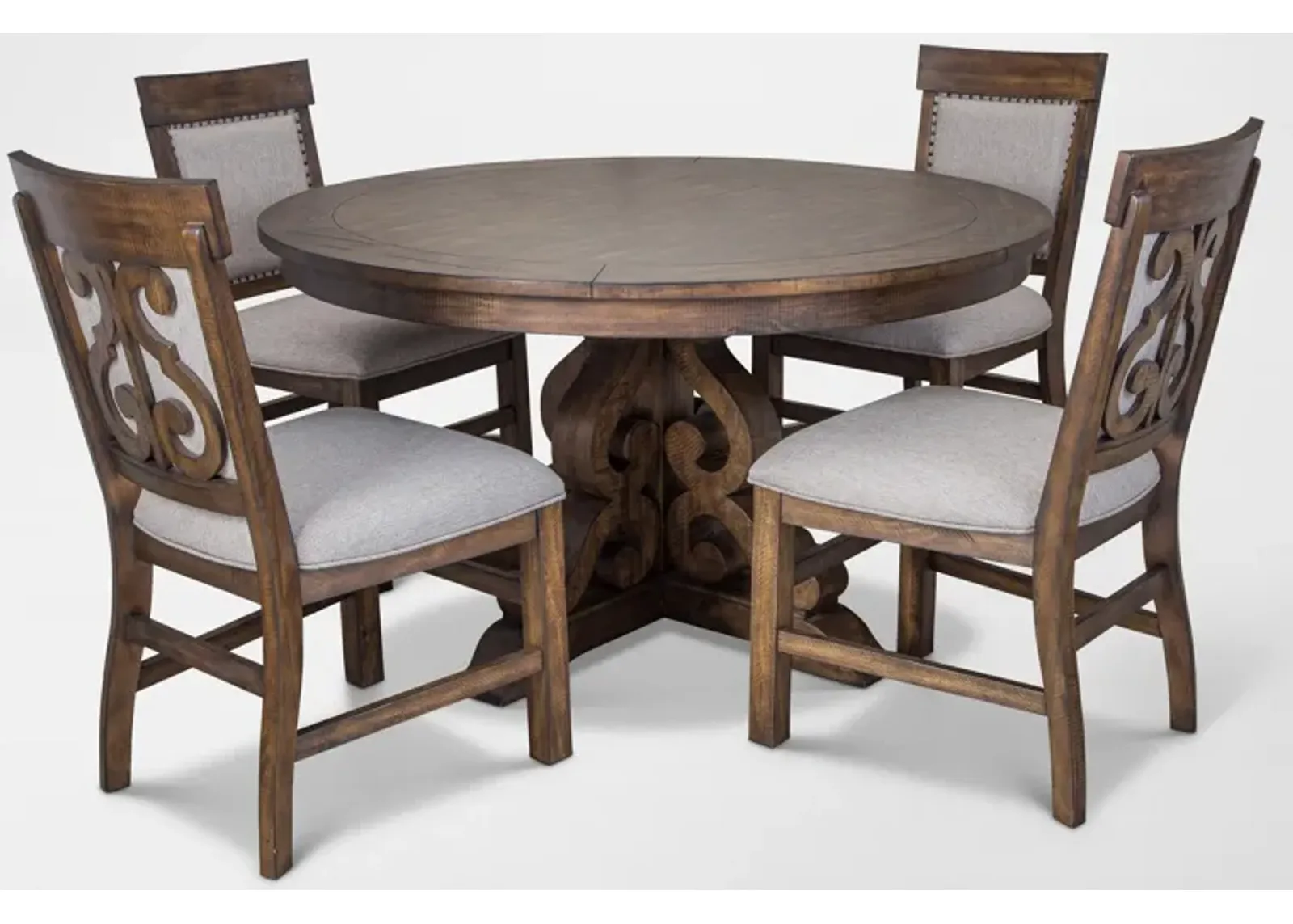 Charthouse Round Dining Table and 4 Upholstered Dining Chairs - Nutmeg