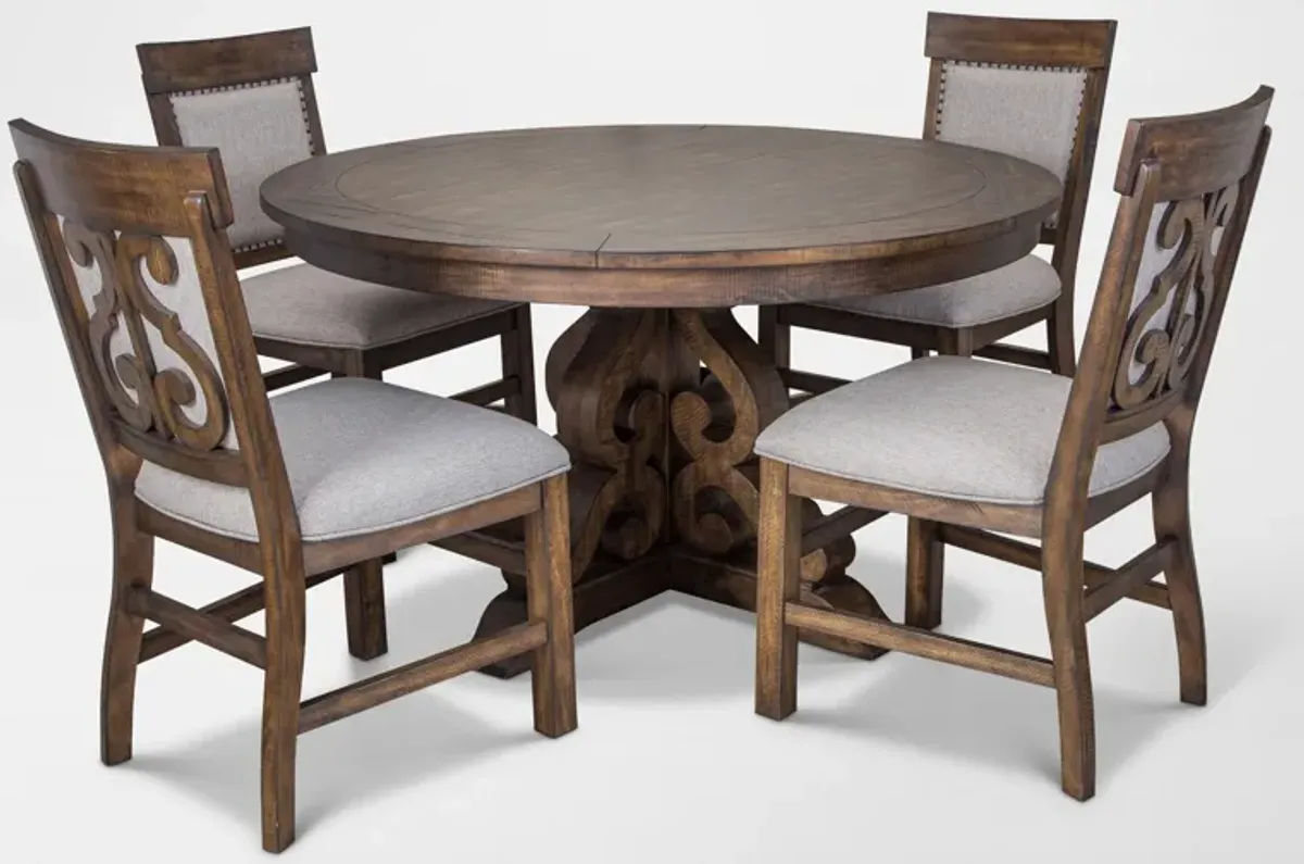Charthouse Round Dining Table and 4 Upholstered Dining Chairs - Nutmeg