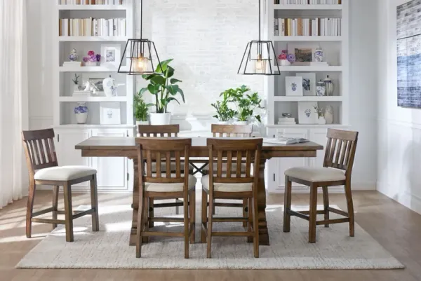 Charthouse Counter-Height Dining Table and 6 Stools - Nutmeg