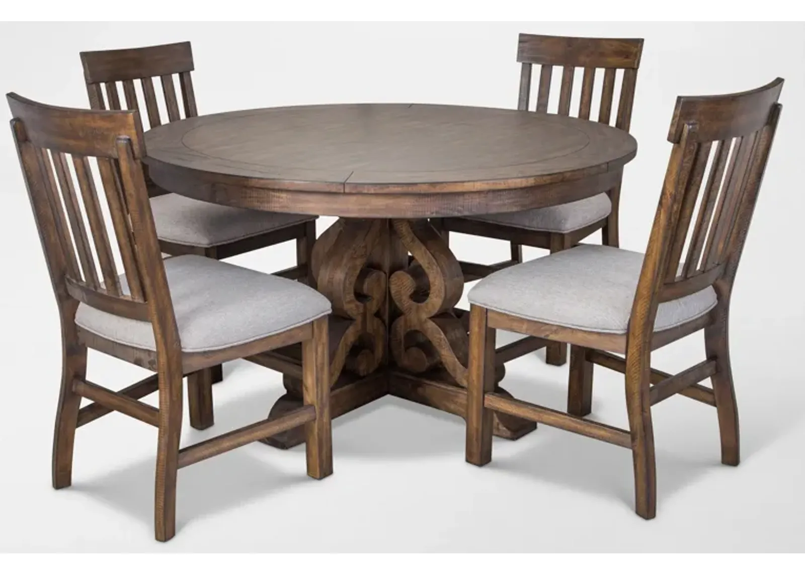 Charthouse Round Dining Table and 4 Dining Chairs - Nutmeg