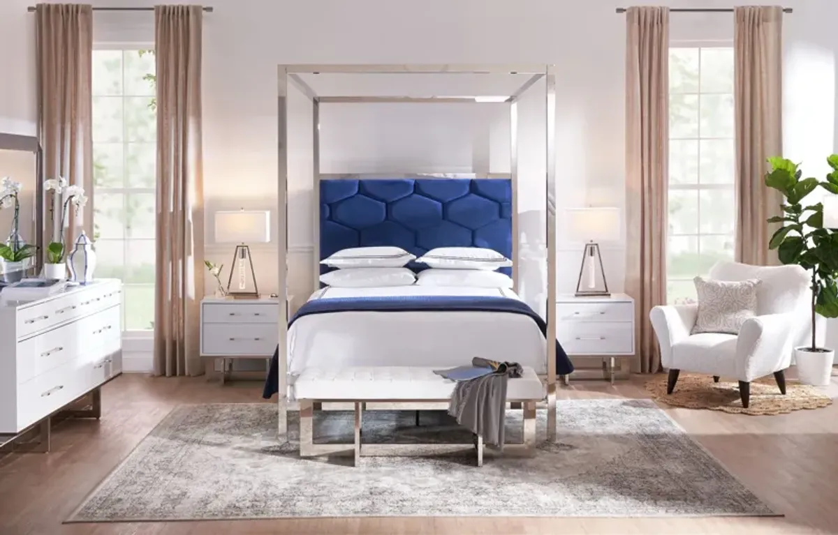 Concerto King Canopy Bed - Blue Velvet