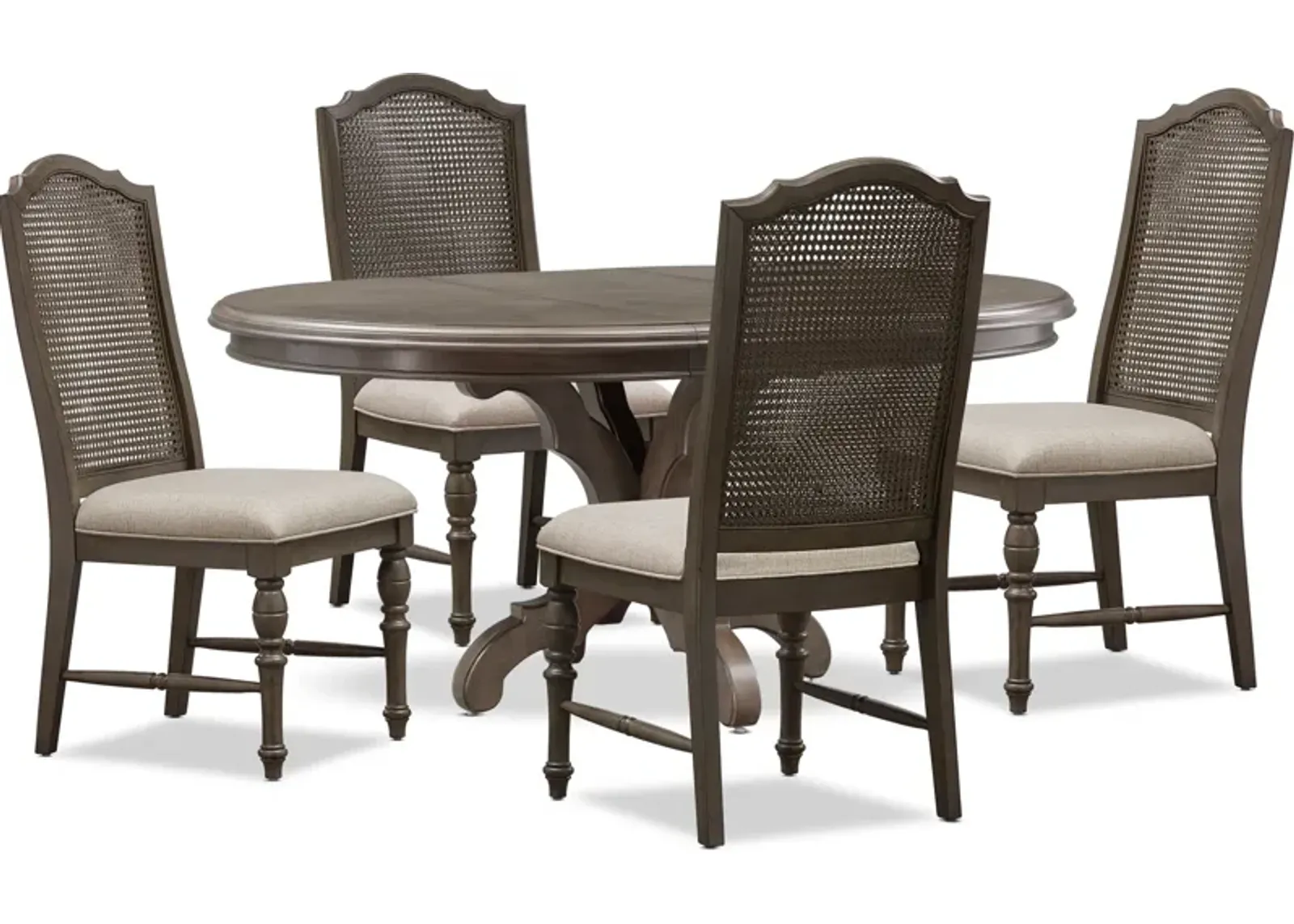 Charleston Round Dining Table and 4 Cane Back Dining Chairs - Gray