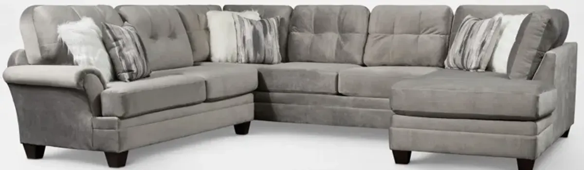 Cordelle 3-Piece Sectional with Right-Facing Chaise and Ottoman - Gray