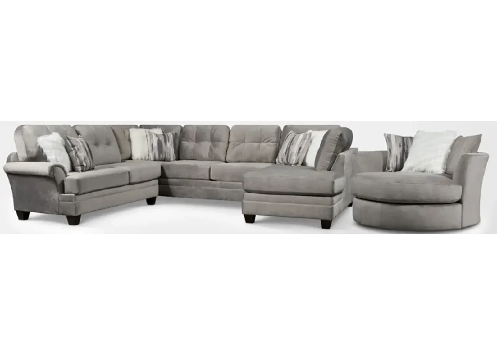 Cordelle 3-Piece Sectional with Right-Facing Chaise and Swivel Chair Set - Gray