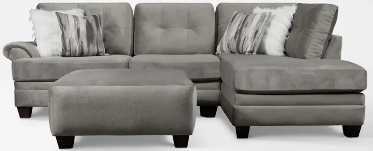 Cordelle 2-Piece Sectional with Right-Facing Chaise and Ottoman  - Gray