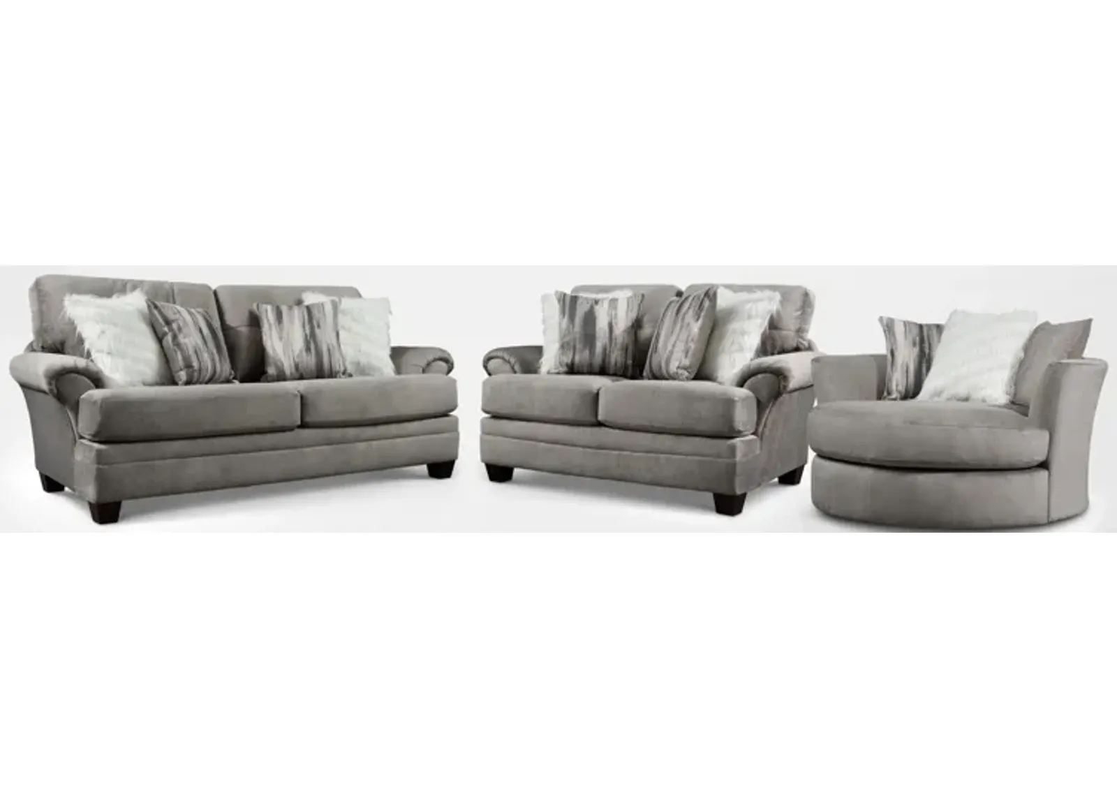 Cordelle Sofa, Loveseat and Swivel Chair - Gray