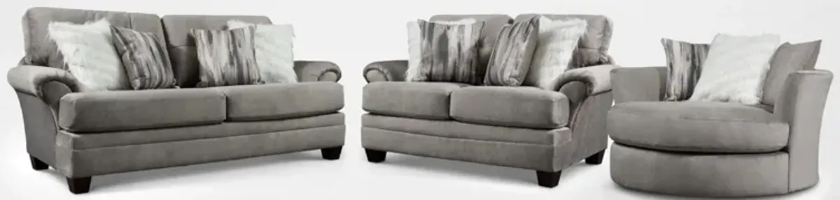 Cordelle Sofa, Loveseat and Swivel Chair - Gray