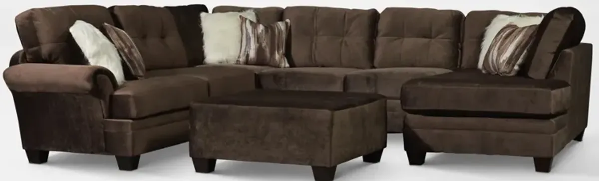 Cordelle 3-Piece Sectional with Right-Facing Chaise and Ottoman - Chocolate