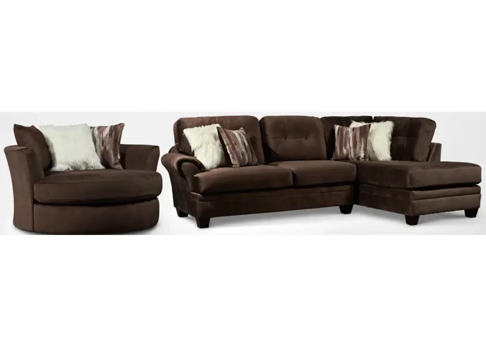 Cordelle 2-Piece Sectional with Right-Facing Chaise and Swivel Chair Set - Chocolate