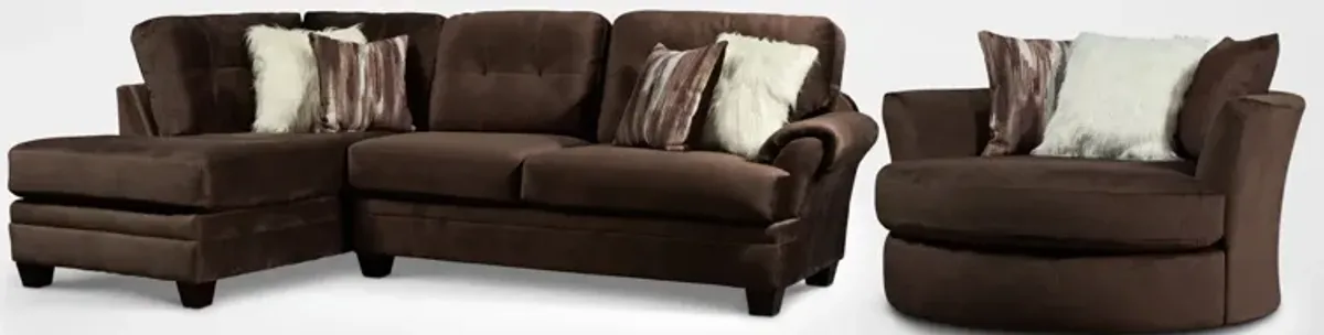 Cordelle 2-Piece Sectional with Left-Facing Chaise and Swivel Chair Set - Chocolate