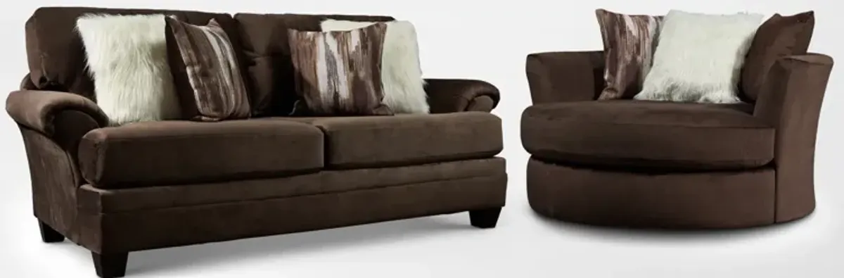 Cordelle Sofa and Swivel Chair Set - Chocolate