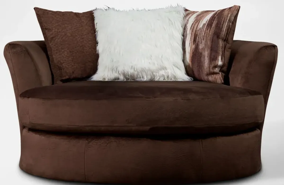 Cordelle Sofa, Loveseat and Swivel Chair - Chocolate