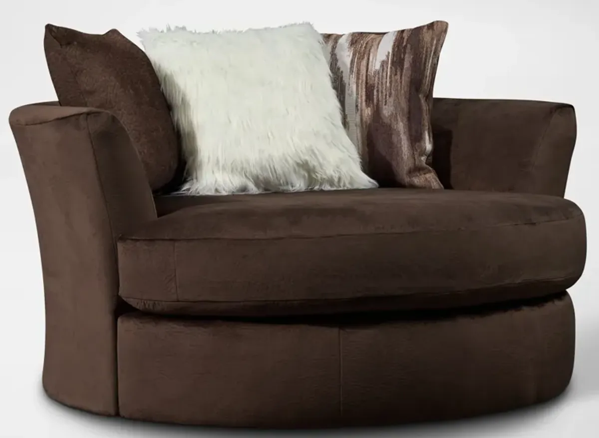 Cordelle Sofa, Loveseat and Swivel Chair - Chocolate