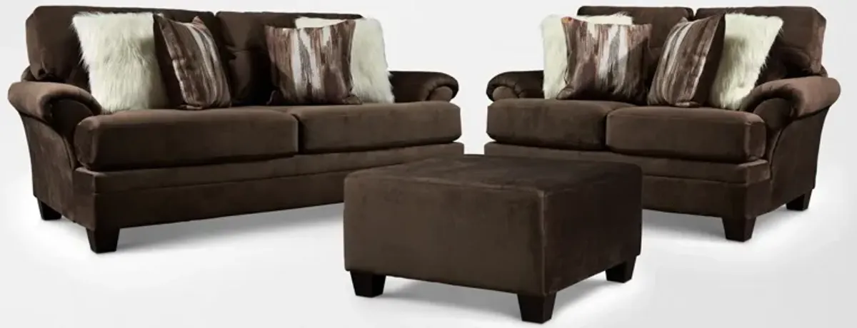 Cordelle Sofa, Loveseat and Ottoman - Chocolate