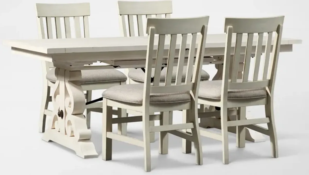 Charthouse Rectangular Extendable Dining Table and 4 Dining Chairs - Alabaster